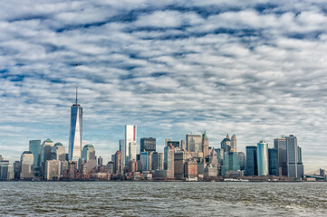 Fototapeta na wymiar Hudson River and Manhattan Cityscape with One World Trade Center in Background. NYC, USA