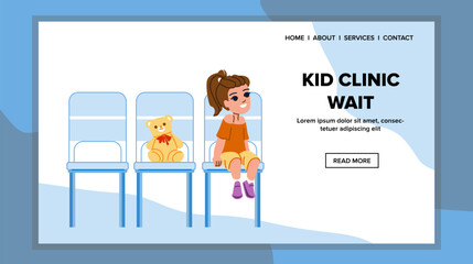 kid clinic wait vector. child doctor, patient room, health family, care ing, woman pediatrician kid clinic wait web flat cartoon illustration