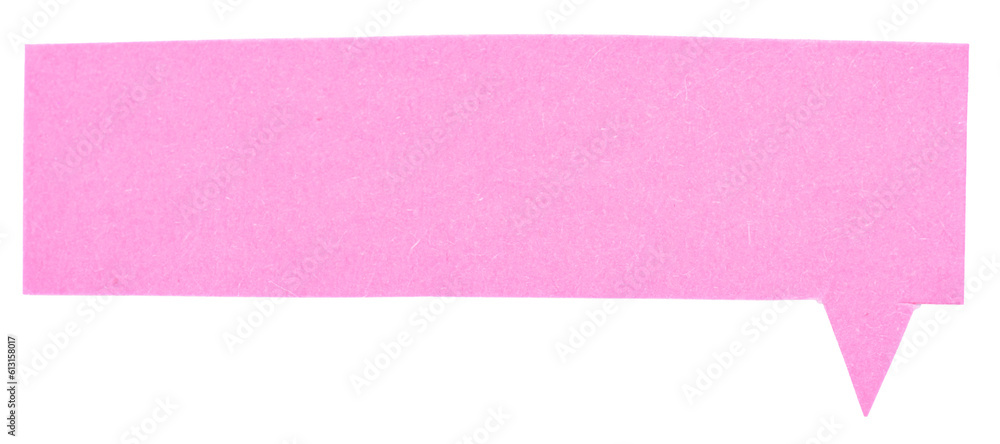 Aufkleber pink blank cut out paper cardboard speech bubble of rectangular shape with copy space for text on tr