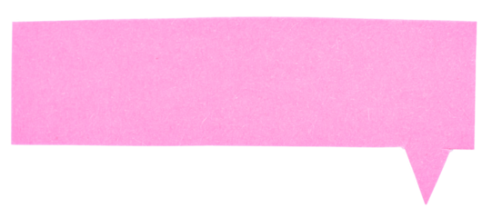 Pink blank cut out paper cardboard speech bubble of rectangular shape with copy space for text on transparent or white background
