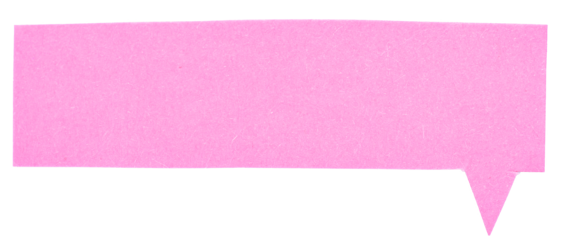 Pink blank cut out paper cardboard speech bubble of rectangular shape with copy space for text on transparent or white background
