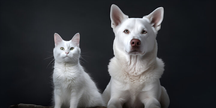 Fluffy Friends: Adorable White Dog and White Cat Showing Their Affection