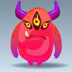 Cute cartoon monster. Design for print, sticker, party decoration, logo, emblem, magazine prints or journal article, t-shirt design, poster. Vector illustration of Halloween cool monster 