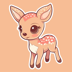 Cute adorable cute little baby deer character with big eyes Fawn sticker isolated on white background. Hand drawn cartoon vector illustration fairy animal kawaii chibi new year