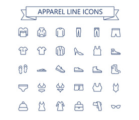 Chlothing line icons. Apparel outline vector icon set. 24 px. Editable stroke. - 613159699