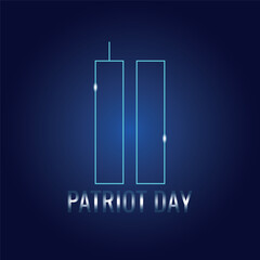 Vector illustration of neon twin towers and the inscription Patriot day on a blue background. Banner, flyer, background.