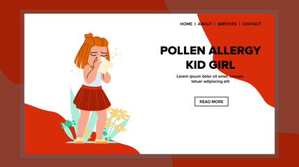 pollen allergy kid girl vector. child nose, health illness, fever sick, disease spring, flu medicine pollen allergy kid girl web flat cartoon illustration