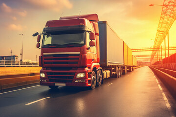 Semi Trailer Trucks Parked Loading at Dock Warehouse. Shipping Cargo Container Delivery Trucks. Loading Distribution Warehouse. Freight Trucks Cargo Transport. Warehouse Logistics. Generative AI
