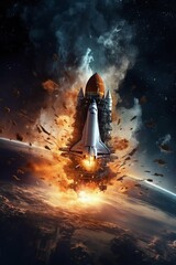 Apocalyptic Scene of International Space Shuttle Collision. Generative ai