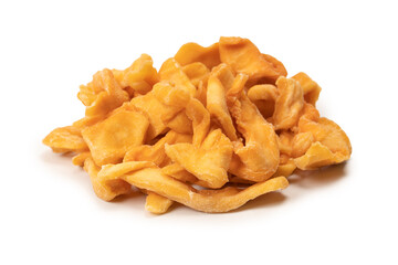 Dried melon slices isolated on a white background.