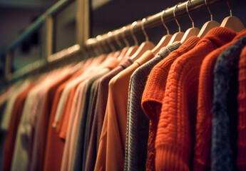 clothing hangs on racks in a fashion store