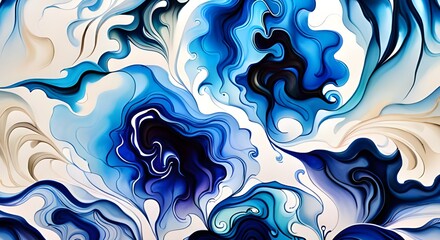 Abstract blue ink on a white background