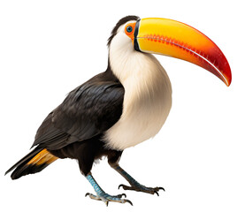 Obraz premium Toucan isolated on the transparent background PNG. Top view. AI generative.