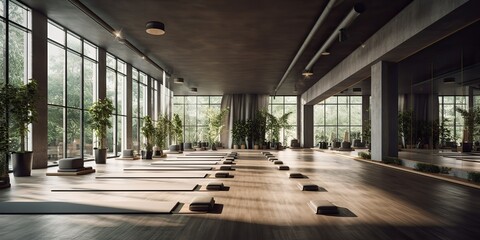 AI Generated. AI Generative. Fitness sport gym exercise yoga studio room place. Healthy lifestyle training. Graphic Art