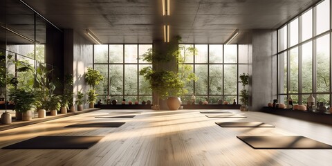 AI Generated. AI Generative. Fitness sport gym exercise yoga studio room place. Healthy lifestyle training. Graphic Art
