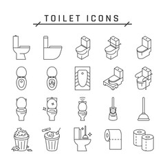 Toilet line icons, disabled and smart wc, vector bathroom pictograms.