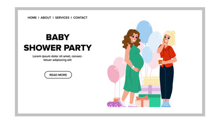 baby shower party vector. invitation birth, celebration announcement, card template, child greeting, girl birthday baby shower party web flat cartoon illustration