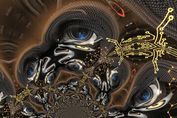 Artistic 3D illustration of a cyborg with artificial intelligence