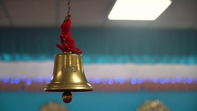 Intricate Details of Ghenti Bells during a Sacred Hindu Temple Havan
