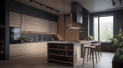 Fototapeta na wymiar New modern kitchen interior. Generative AI