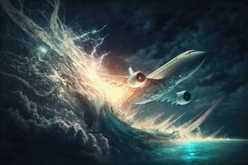 Obraz premium Airplane taking off from the storm
