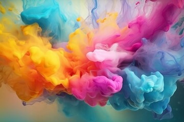Illustration of abstract soft and colorful ink splashes in a water background, Generative Ai