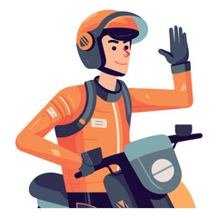 Smiling biker in helmet riding motorcycle