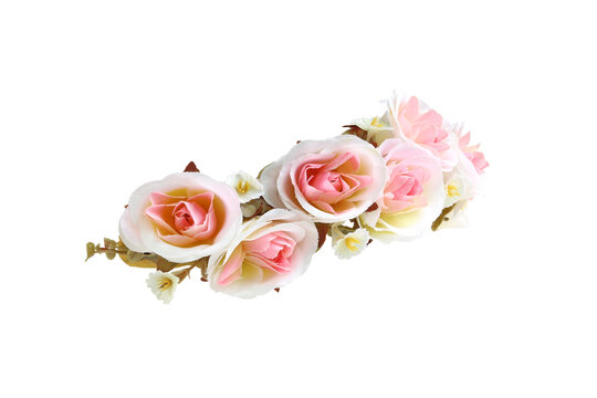 Pink Roses Flower Crown Side View isolated on white background with clipping paths
