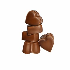 Set of five stacked heart-shaped chocolate candies, illustration in realistic style isolated on white. For cafe and restaurant signboards, menu design, for postcards, greeting cards, stickers, magnets