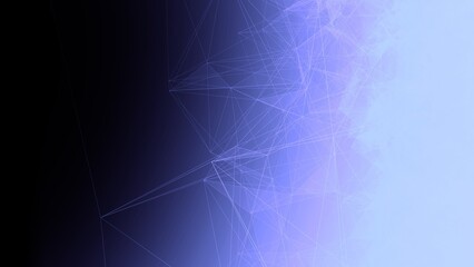 Purple blue gradient wallpaper banner background. Fantasy abstract technology, engineering and science backdrop with particles and plexus connected lines. Wireframe 3D illustration and copy space