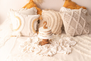 Photo session at 2 years old. Birthday cake.Boho style.Children's cake.