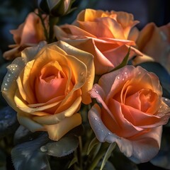orange rose with drops, generative Ai 