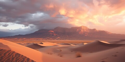 Fototapeta na wymiar AI Generated. AI Generative. Sand dune desert landscape outdoor wild sand scene. Explore adventure travel vibe. Graphic Art