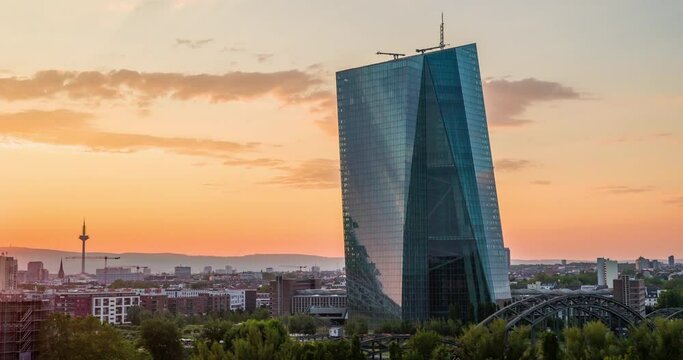 sunset over frankfurt skyline