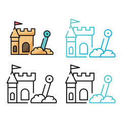 Sand castle icon design in four variation color