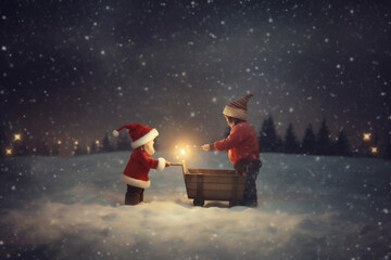 Fototapeta na wymiar claus winter night child snow christmas moon holiday magic year. Generative AI.
