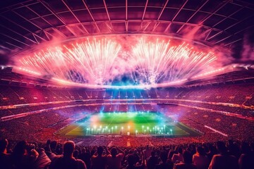 Fototapeta na wymiar A captivating view inside a soccer stadium with enthusiastic fans, Generative Ai