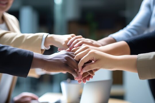 United Success: Authentic Diversity in the Workplace with Business Team Handshakes Generative AI