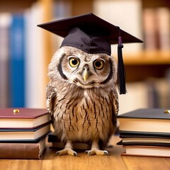 A wise owl wearing a graduation cap and glasses, Generative Ai