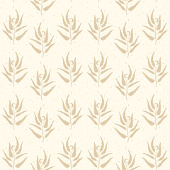 Beige leaf and stars seamless vector pattern. Silhouette of plants. Modern mystic print