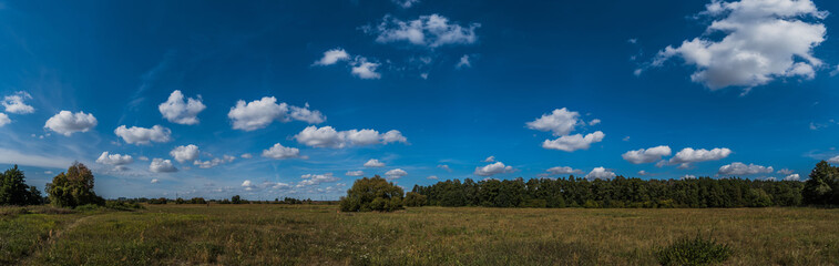 Fototapeta na wymiar Piękna pogoda z kłębiastymi chmurami nad podkaliskimi łąkami 