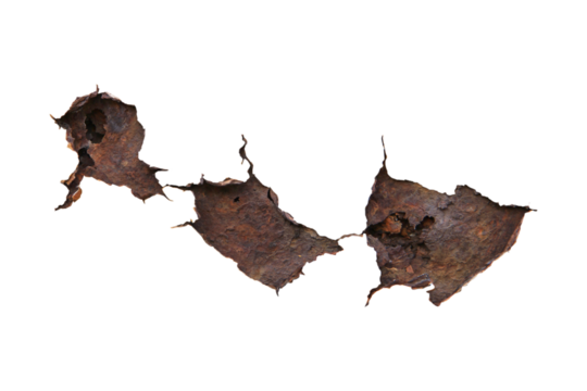 Many rusty, old and dirty local steel surfaces with white background.