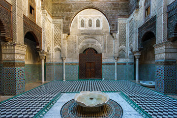 Morocco. Fes. Al-Attarine Madrasa, Fes medina. It was built by the Marinid sultan Uthman II Abu...