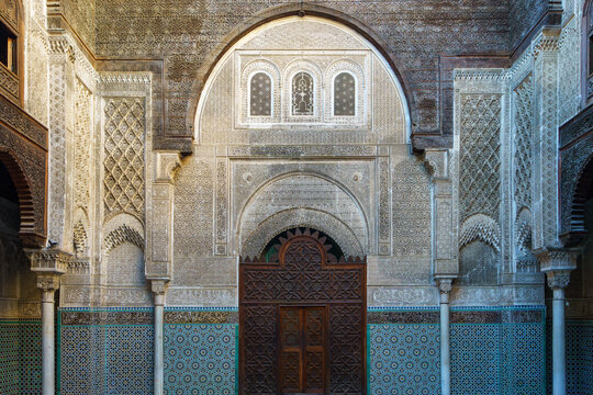 Morocco. Fes. Al-Attarine Madrasa, Fes medina. It was built by the Marinid sultan Uthman II Abu Said in