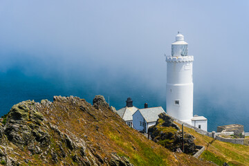 Sea Fret over Start Point Lighthouse, Trinity House and South West Coast Path, Devon, England
