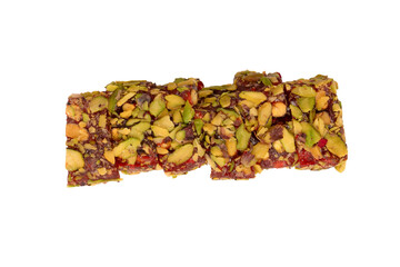 Sweet roll with pomegranate and pistachios, turkish sweets.