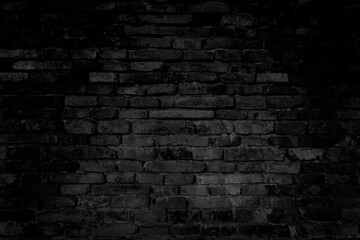 Black brick walls that are not plastered background and texture. The texture of the brick is black. Background of empty brick basement wall.