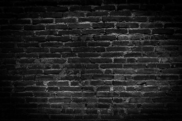 Black brick walls that are not plastered background and texture. The texture of the brick is black. Background of empty brick basement wall.