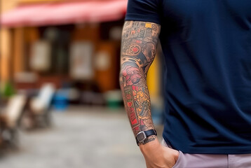 Obraz na płótnie Canvas A man with tattoos on his arms. Generative AI