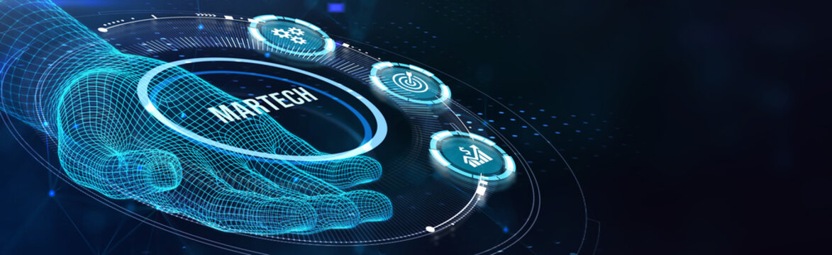 Martech marketing technology concept on virtual screen interface. Business, Technology, Internet and network concept. 3d illustration